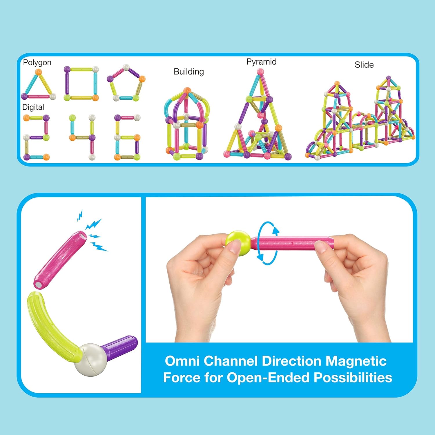 imagePicassoTiles Magnetic Building Stick Block Construction Set with Storage Bin Colorful 3D STEM Toy Blocks Bar Balls ampamp Rods Montessori Educational for All Ages Puzzle Toy for Boys ampamp Girls PTX50PTX100