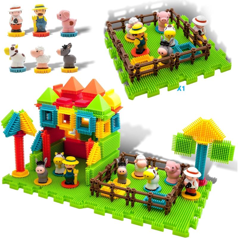imagePicasso Toys PTB100 100pcs Hedgehog Block 3D Building Blocks Tiles Safari Theme Set Learning Playset STEM Toy Set Educational Kit Child Brain Development Preschool Kindergarten Toy for Age 3 ampamp Up100 pcsFarm