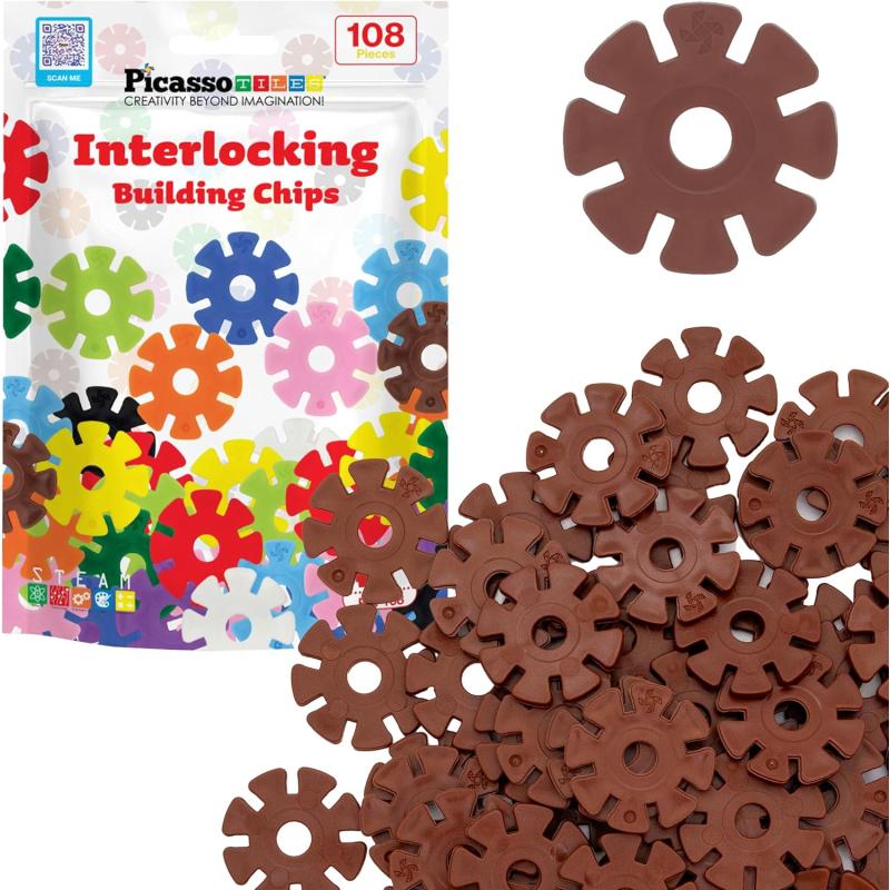 imagePicassoTiles Building Chip Interlocking Disc Construction Blocks in Green Color STEM Learning Early Education Toy Engineering Playset Child Brain Development for Toddlers Girls Boys Kids Age 3 PTF108Brown Color
