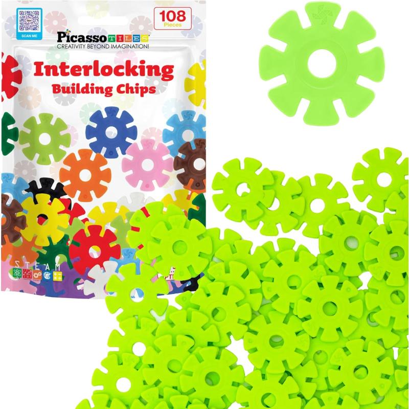 imagePicassoTiles Building Chip Interlocking Disc Construction Blocks in Green Color STEM Learning Early Education Toy Engineering Playset Child Brain Development for Toddlers Girls Boys Kids Age 3 PTF108Light Green Color