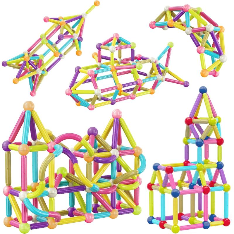 imagePicassoTiles Magnetic Building Stick Block Construction Set with Storage Bin Colorful 3D STEM Toy Blocks Bar Balls ampamp Rods Montessori Educational for All Ages Puzzle Toy for Boys ampamp Girls PTX50PTX100
