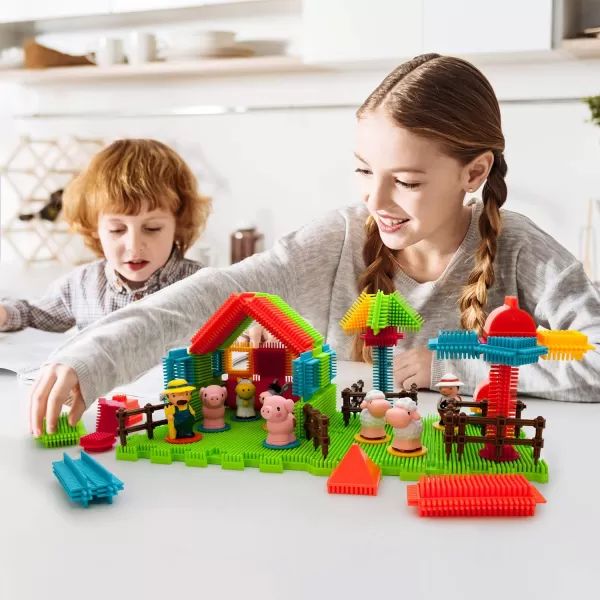imagePicasso Toys PTB100 100pcs Hedgehog Block 3D Building Blocks Tiles Safari Theme Set Learning Playset STEM Toy Set Educational Kit Child Brain Development Preschool Kindergarten Toy for Age 3 ampamp Up100 pcsFarm