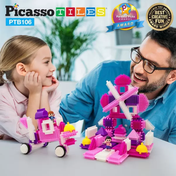 imagePicasso Toys PTB106 106pcs Hedgehog Block Building Blocks Tiles Pink Castle Theme Set wHuman Figures Learning Playset STEM Toy Set Educational Kit Child Brain Development Preschool Kindergarten Toy