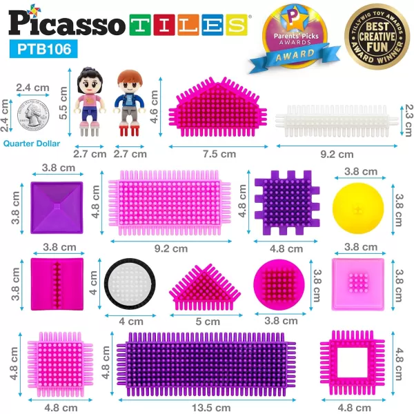 imagePicasso Toys PTB106 106pcs Hedgehog Block Building Blocks Tiles Pink Castle Theme Set wHuman Figures Learning Playset STEM Toy Set Educational Kit Child Brain Development Preschool Kindergarten Toy