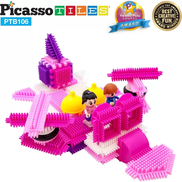 imagePicasso Toys PTB106 106pcs Hedgehog Block Building Blocks Tiles Pink Castle Theme Set wHuman Figures Learning Playset STEM Toy Set Educational Kit Child Brain Development Preschool Kindergarten Toy