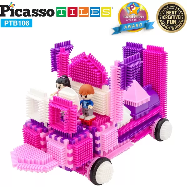 imagePicasso Toys PTB106 106pcs Hedgehog Block Building Blocks Tiles Pink Castle Theme Set wHuman Figures Learning Playset STEM Toy Set Educational Kit Child Brain Development Preschool Kindergarten Toy