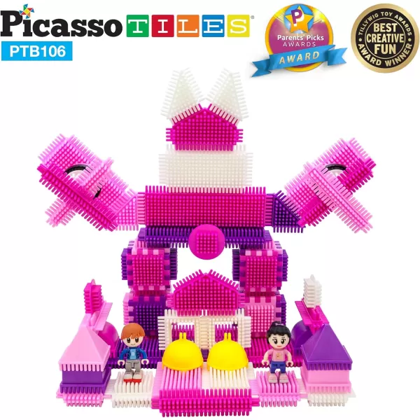 imagePicasso Toys PTB106 106pcs Hedgehog Block Building Blocks Tiles Pink Castle Theme Set wHuman Figures Learning Playset STEM Toy Set Educational Kit Child Brain Development Preschool Kindergarten Toy