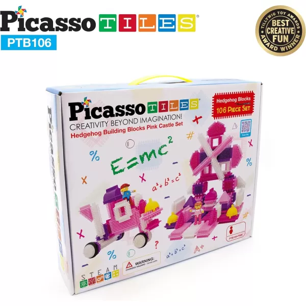 imagePicasso Toys PTB106 106pcs Hedgehog Block Building Blocks Tiles Pink Castle Theme Set wHuman Figures Learning Playset STEM Toy Set Educational Kit Child Brain Development Preschool Kindergarten Toy