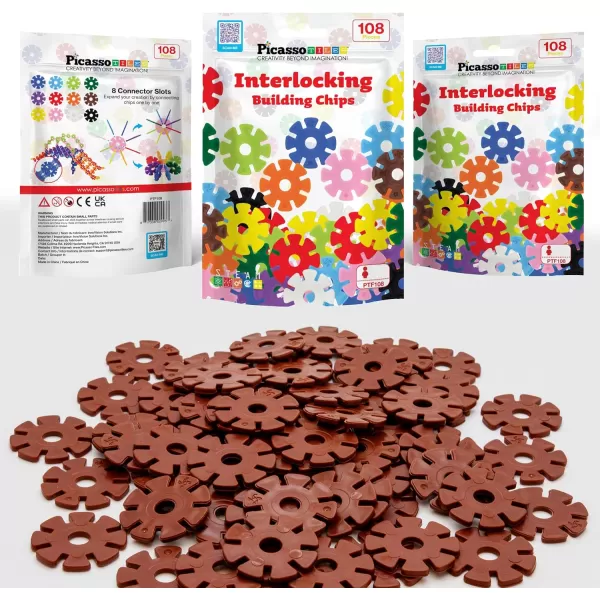 imagePicassoTiles Building Chip Interlocking Disc Construction Blocks in Green Color STEM Learning Early Education Toy Engineering Playset Child Brain Development for Toddlers Girls Boys Kids Age 3 PTF108Brown Color