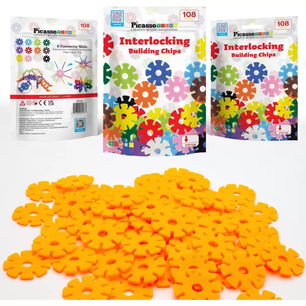 imagePicassoTiles Building Chip Interlocking Disc Construction Blocks in Green Color STEM Learning Early Education Toy Engineering Playset Child Brain Development for Toddlers Girls Boys Kids Age 3 PTF108Orange Color