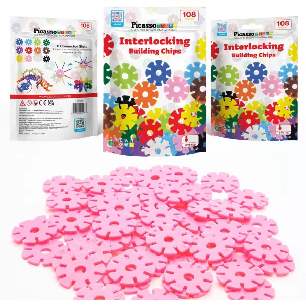 imagePicassoTiles Building Chip Interlocking Disc Construction Blocks in Green Color STEM Learning Early Education Toy Engineering Playset Child Brain Development for Toddlers Girls Boys Kids Age 3 PTF108Pink Color