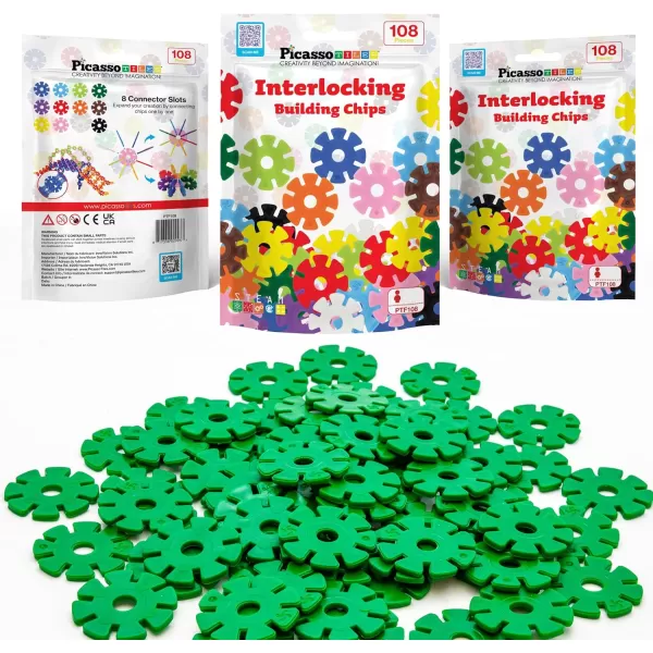 imagePicassoTiles Building Chip Interlocking Disc Construction Blocks in Green Color STEM Learning Early Education Toy Engineering Playset Child Brain Development for Toddlers Girls Boys Kids Age 3 PTF108Green Color