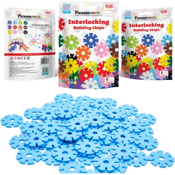 imagePicassoTiles Building Chip Interlocking Disc Construction Blocks in Green Color STEM Learning Early Education Toy Engineering Playset Child Brain Development for Toddlers Girls Boys Kids Age 3 PTF108Light Blue Color