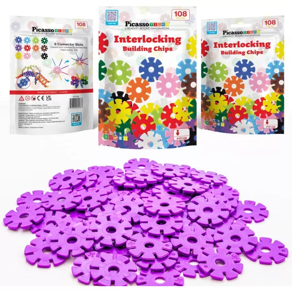 imagePicassoTiles Building Chip Interlocking Disc Construction Blocks in Green Color STEM Learning Early Education Toy Engineering Playset Child Brain Development for Toddlers Girls Boys Kids Age 3 PTF108Purple Color
