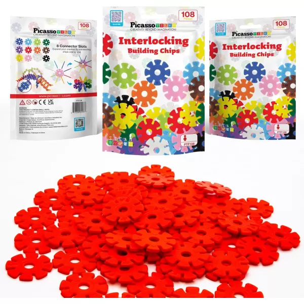 imagePicassoTiles Building Chip Interlocking Disc Construction Blocks in Green Color STEM Learning Early Education Toy Engineering Playset Child Brain Development for Toddlers Girls Boys Kids Age 3 PTF108Red Color