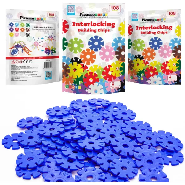 imagePicassoTiles Building Chip Interlocking Disc Construction Blocks in Green Color STEM Learning Early Education Toy Engineering Playset Child Brain Development for Toddlers Girls Boys Kids Age 3 PTF108Blue Color