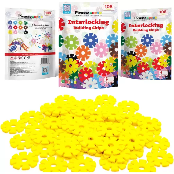 imagePicassoTiles Building Chip Interlocking Disc Construction Blocks in Green Color STEM Learning Early Education Toy Engineering Playset Child Brain Development for Toddlers Girls Boys Kids Age 3 PTF108Yellow Color