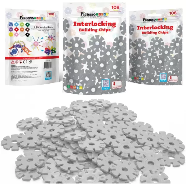imagePicassoTiles Building Chip Interlocking Disc Construction Blocks in Green Color STEM Learning Early Education Toy Engineering Playset Child Brain Development for Toddlers Girls Boys Kids Age 3 PTF108Gray Color