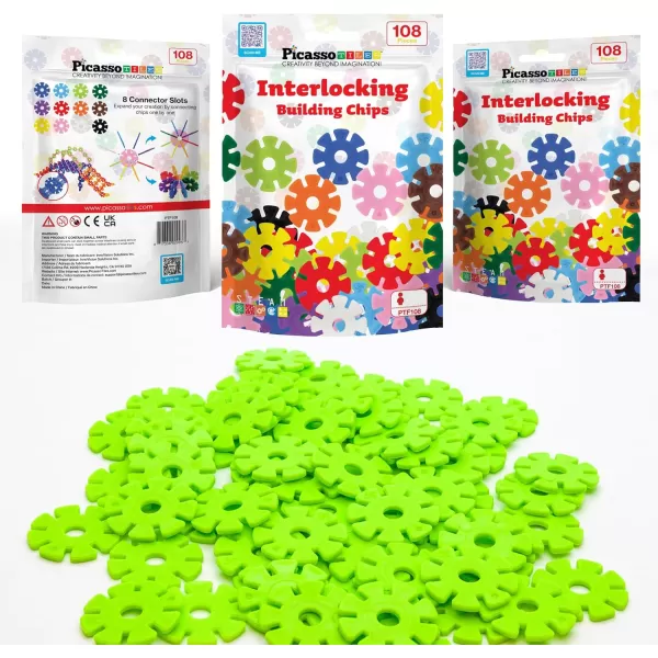 imagePicassoTiles Building Chip Interlocking Disc Construction Blocks in Green Color STEM Learning Early Education Toy Engineering Playset Child Brain Development for Toddlers Girls Boys Kids Age 3 PTF108Light Green Color