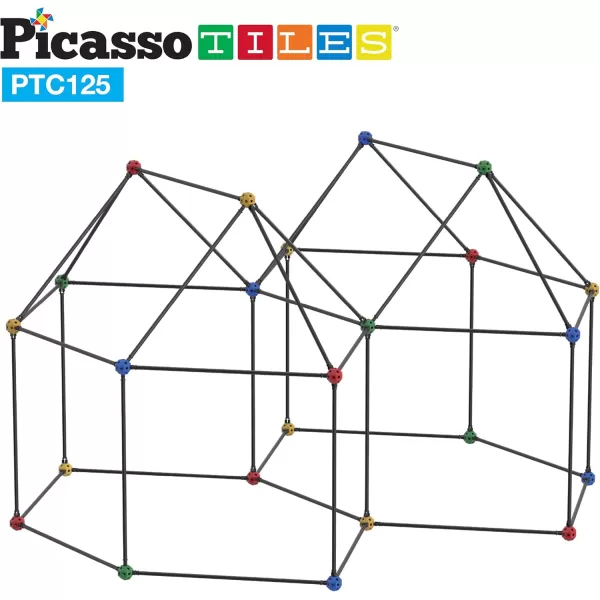 imagePicassoTiles Kids Fort Building Kit Playset 125 Piece Indoor and Outdoor Toy Set Fort Construction Builders Blocks Toys for Kids Boys Girls STEM Learning Castle System Tunnel Tent Rocket Pretend Play