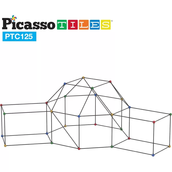 imagePicassoTiles Kids Fort Building Kit Playset 125 Piece Indoor and Outdoor Toy Set Fort Construction Builders Blocks Toys for Kids Boys Girls STEM Learning Castle System Tunnel Tent Rocket Pretend Play