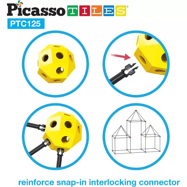 imagePicassoTiles Kids Fort Building Kit Playset 125 Piece Indoor and Outdoor Toy Set Fort Construction Builders Blocks Toys for Kids Boys Girls STEM Learning Castle System Tunnel Tent Rocket Pretend Play