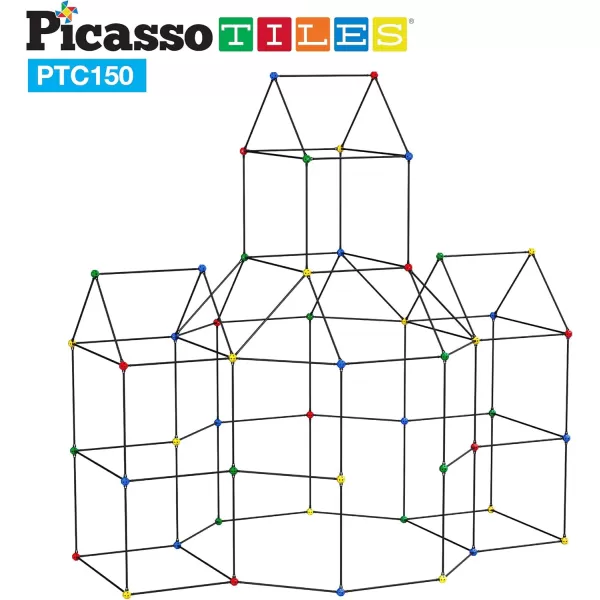 imagePicassoTiles Kids Fort Building Kit Playset 150 Piece Indoor and Outdoor Toy Set Forts Construction Builders Blocks Toys Children Boys Girls STEM Learning Castle System Tunnel Tent Rocket Pretend Play