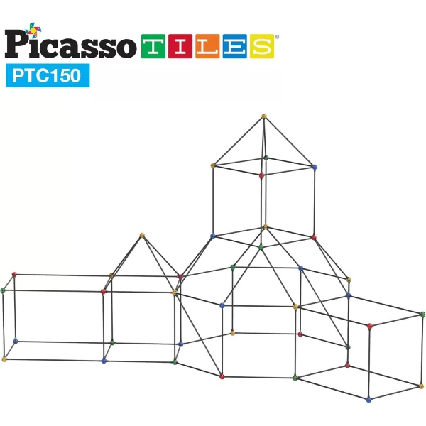 imagePicassoTiles Kids Fort Building Kit Playset 150 Piece Indoor and Outdoor Toy Set Forts Construction Builders Blocks Toys Children Boys Girls STEM Learning Castle System Tunnel Tent Rocket Pretend Play