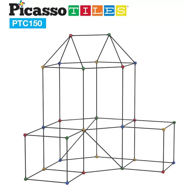 imagePicassoTiles Kids Fort Building Kit Playset 150 Piece Indoor and Outdoor Toy Set Forts Construction Builders Blocks Toys Children Boys Girls STEM Learning Castle System Tunnel Tent Rocket Pretend Play
