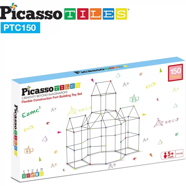 imagePicassoTiles Kids Fort Building Kit Playset 150 Piece Indoor and Outdoor Toy Set Forts Construction Builders Blocks Toys Children Boys Girls STEM Learning Castle System Tunnel Tent Rocket Pretend Play