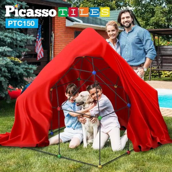 imagePicassoTiles Kids Fort Building Kit Playset 150 Piece Indoor and Outdoor Toy Set Forts Construction Builders Blocks Toys Children Boys Girls STEM Learning Castle System Tunnel Tent Rocket Pretend Play
