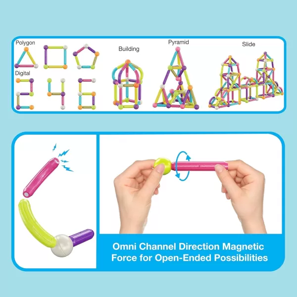 imagePicassoTiles Magnetic Building Stick Block Construction Set with Storage Bin Colorful 3D STEM Toy Blocks Bar Balls ampamp Rods Montessori Educational for All Ages Puzzle Toy for Boys ampamp Girls PTX50PTX100