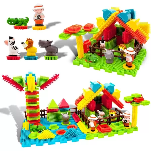 imagePicasso Toys PTB100 100pcs Hedgehog Block 3D Building Blocks Tiles Safari Theme Set Learning Playset STEM Toy Set Educational Kit Child Brain Development Preschool Kindergarten Toy for Age 3 ampamp UpSafari Theme