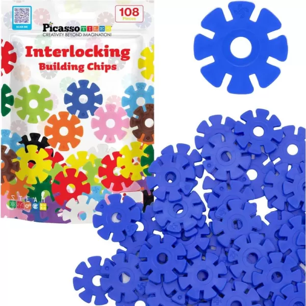 imagePicassoTiles Building Chip Interlocking Disc Construction Blocks in Green Color STEM Learning Early Education Toy Engineering Playset Child Brain Development for Toddlers Girls Boys Kids Age 3 PTF108Blue Color