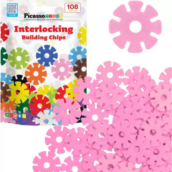 imagePicassoTiles Building Chip Interlocking Disc Construction Blocks in Green Color STEM Learning Early Education Toy Engineering Playset Child Brain Development for Toddlers Girls Boys Kids Age 3 PTF108Pink Color