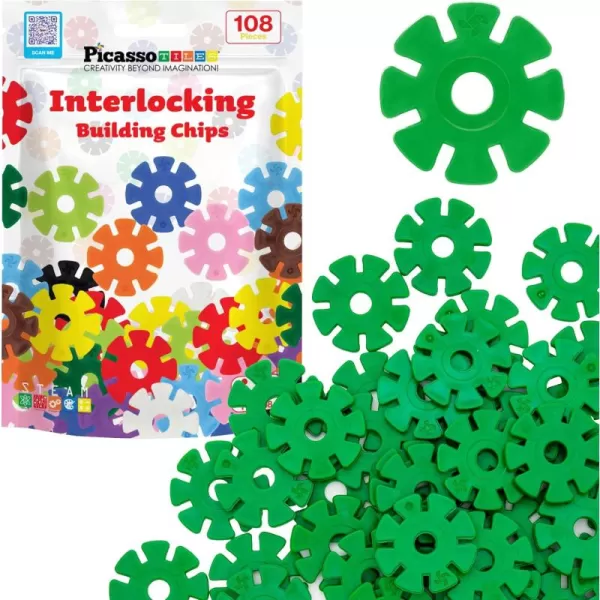 imagePicassoTiles Building Chip Interlocking Disc Construction Blocks in Green Color STEM Learning Early Education Toy Engineering Playset Child Brain Development for Toddlers Girls Boys Kids Age 3 PTF108Green Color