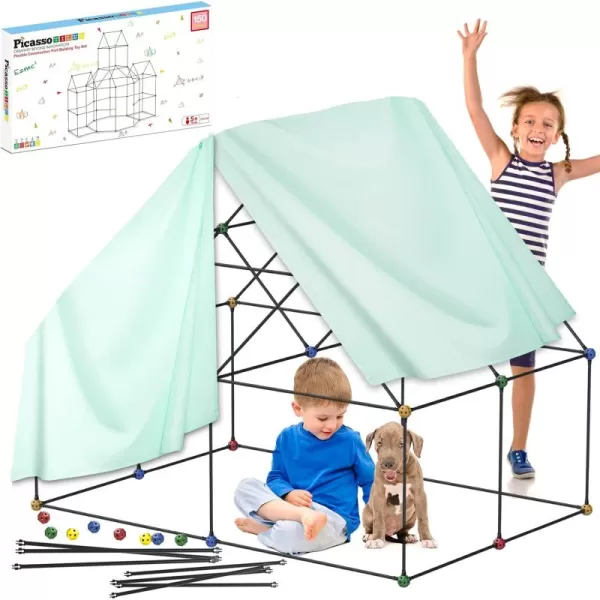 imagePicassoTiles Kids Fort Building Kit Playset 150 Piece Indoor and Outdoor Toy Set Forts Construction Builders Blocks Toys Children Boys Girls STEM Learning Castle System Tunnel Tent Rocket Pretend Play