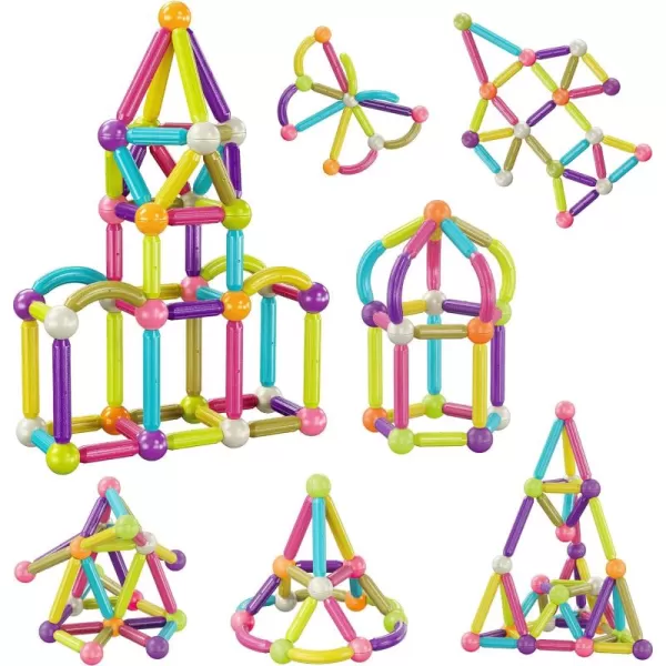 imagePicassoTiles Magnetic Building Stick Block Construction Set with Storage Bin Colorful 3D STEM Toy Blocks Bar Balls ampamp Rods Montessori Educational for All Ages Puzzle Toy for Boys ampamp Girls PTX50PTX50