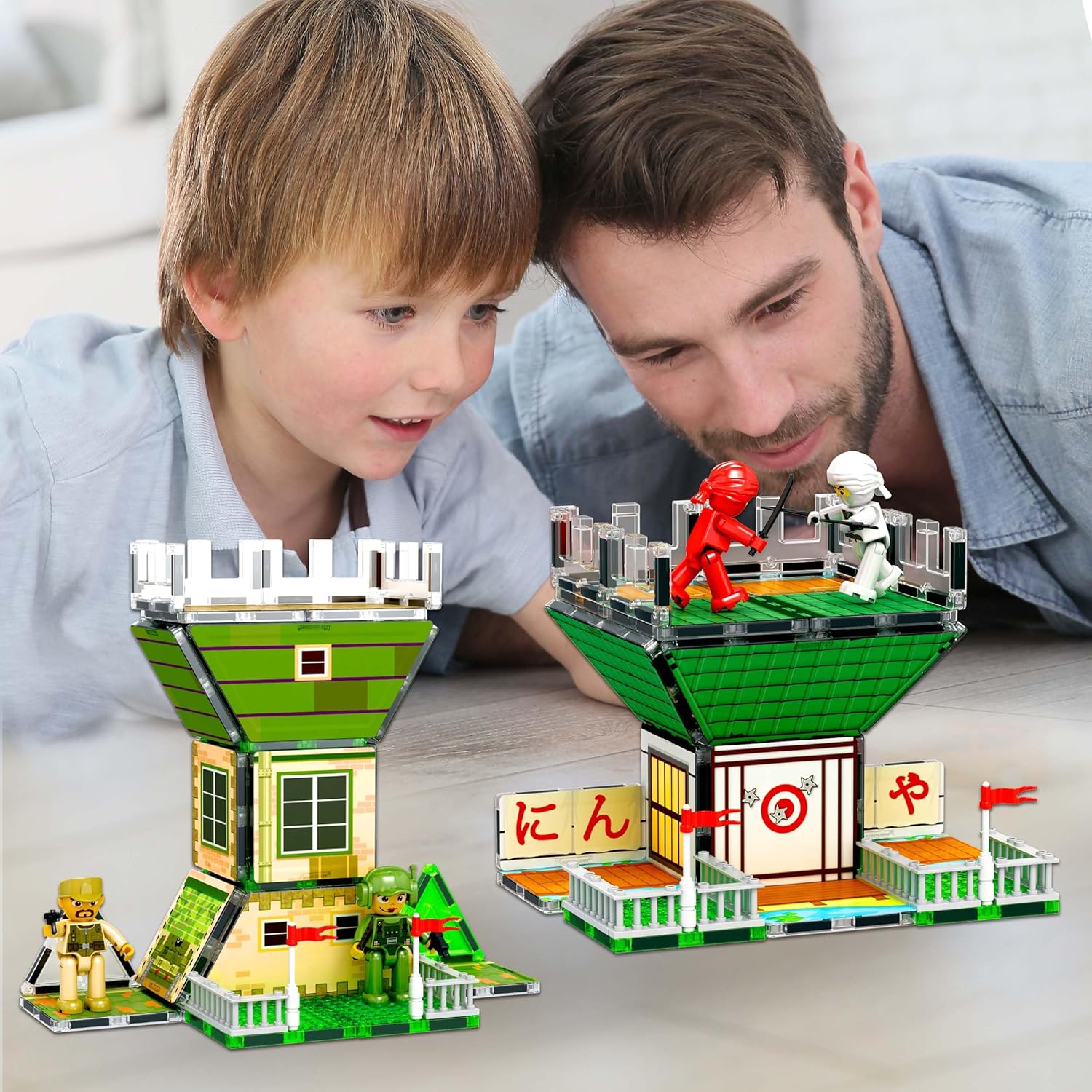 imagePicassoTiles 102pc Magnet Tile Building Block Ninja ampamp Troop Theme Double Sided Printings 2in1 with 8 Character Figures Magnetic Tiles Construction Playset Fine Motor Skill STEM Educational Age3 PTQ02