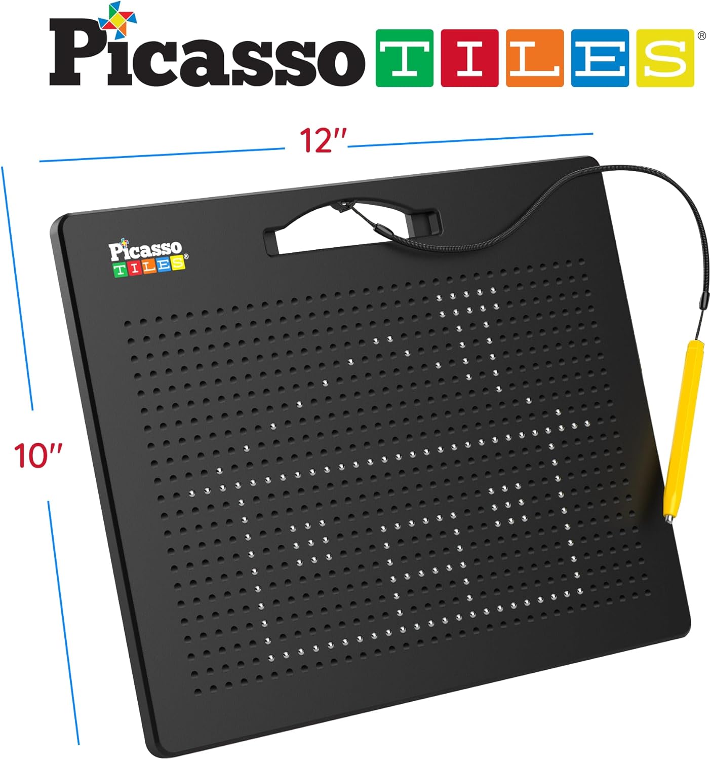 imagePicassoTiles 2in1 Magnetic Drawing Board Toy 12x10 inch Large Magnet Bead Tablet Pad with 2 Facings Alphabets STEM Educational Erasable ampamp Reusable Learning Writing Playboard in Black PTB03Free Black