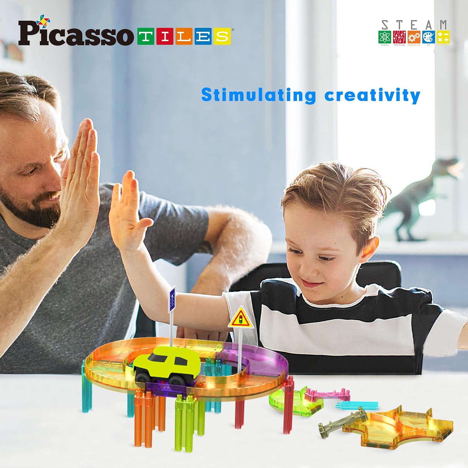 imagePicassoTiles 60pc Race Car Track Magnetic Tiles Travel Toy Sensory Magnet Tile Toys for Toddlers STEM Educational Learning Preschool Play Construction Stacking Blocks Kids Boys Girls Ages 3 PTMR6040pc Race Car Track Magnetic Tiles