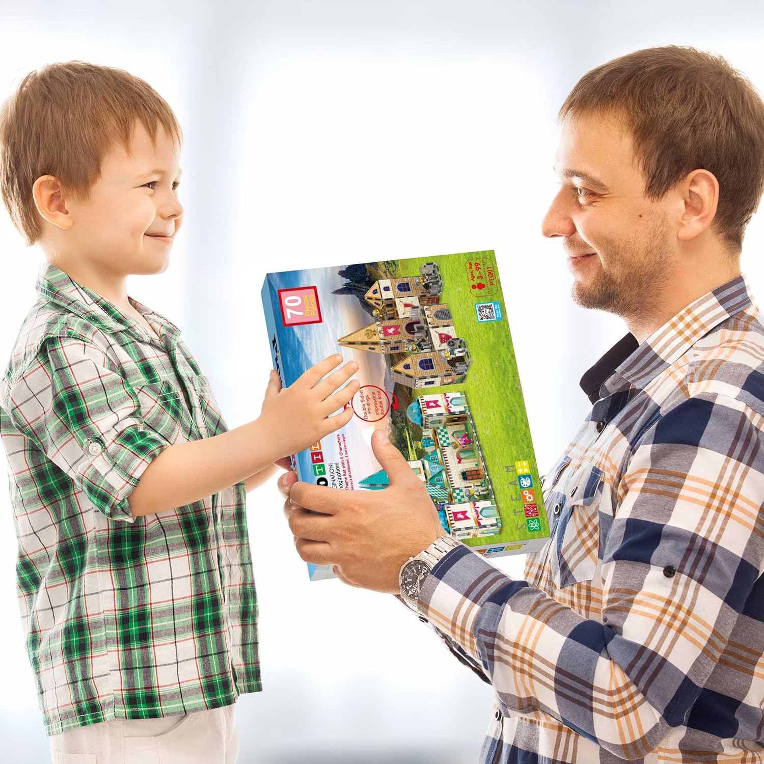 imagePicassoTiles 70pc Middle Age Medieval and Castle Theme Tile 2in1 8 Character Action Figures Magnet Tiles Building Block Pretend Magnetic Play Fine Motor Skill STEM Educational Construction Age3 PTQ01