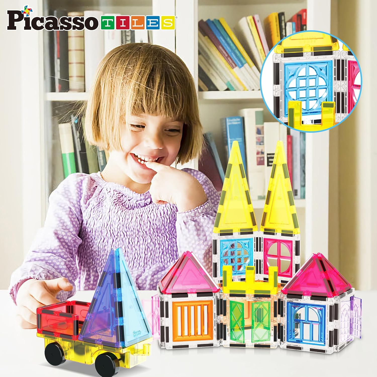 imagePicassoTiles Large Stabilizer Building Block Base Jumbo XL Plate Foundation Kit Magnetic Building Blocks Magnet Tiles Stacking STEM Toy Set101pc with Carry Case