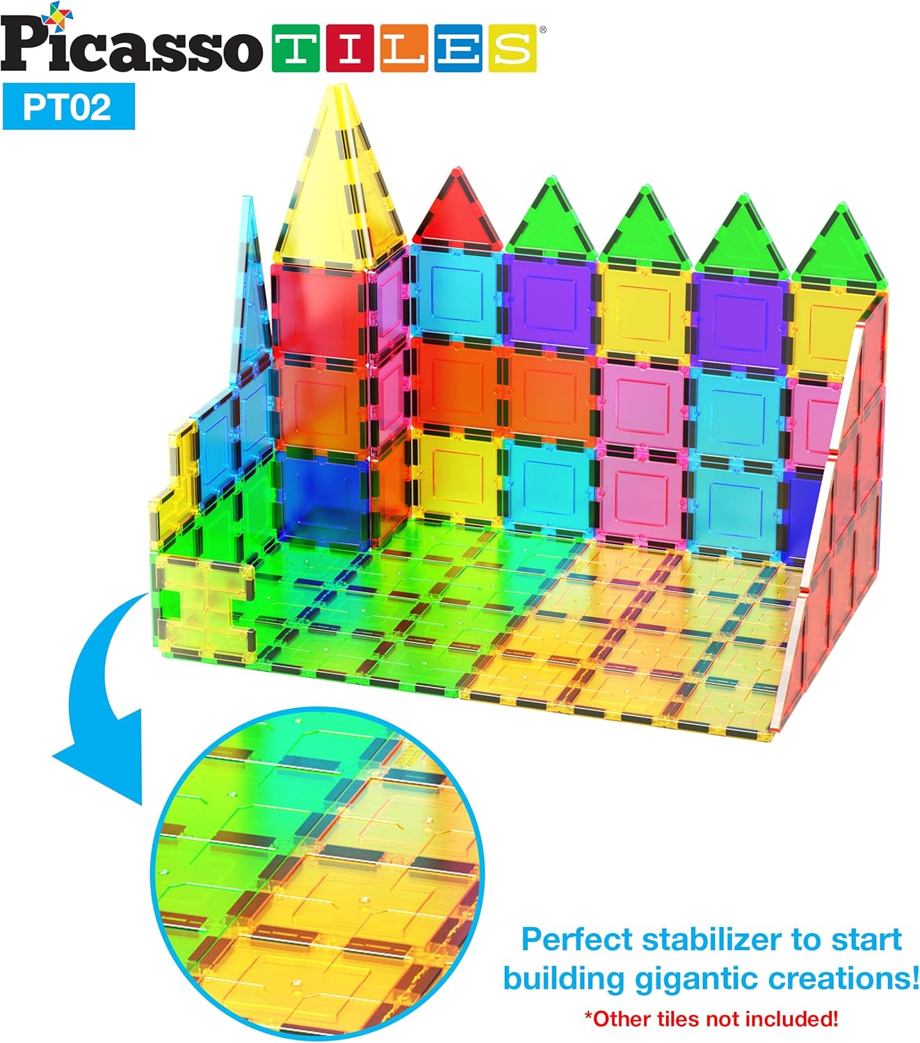 imagePicassoTiles Large Stabilizer Building Block Base Jumbo XL Plate Foundation Kit Magnetic Building Blocks Magnet Tiles Stacking STEM Toy Set2 pcs XL Plate