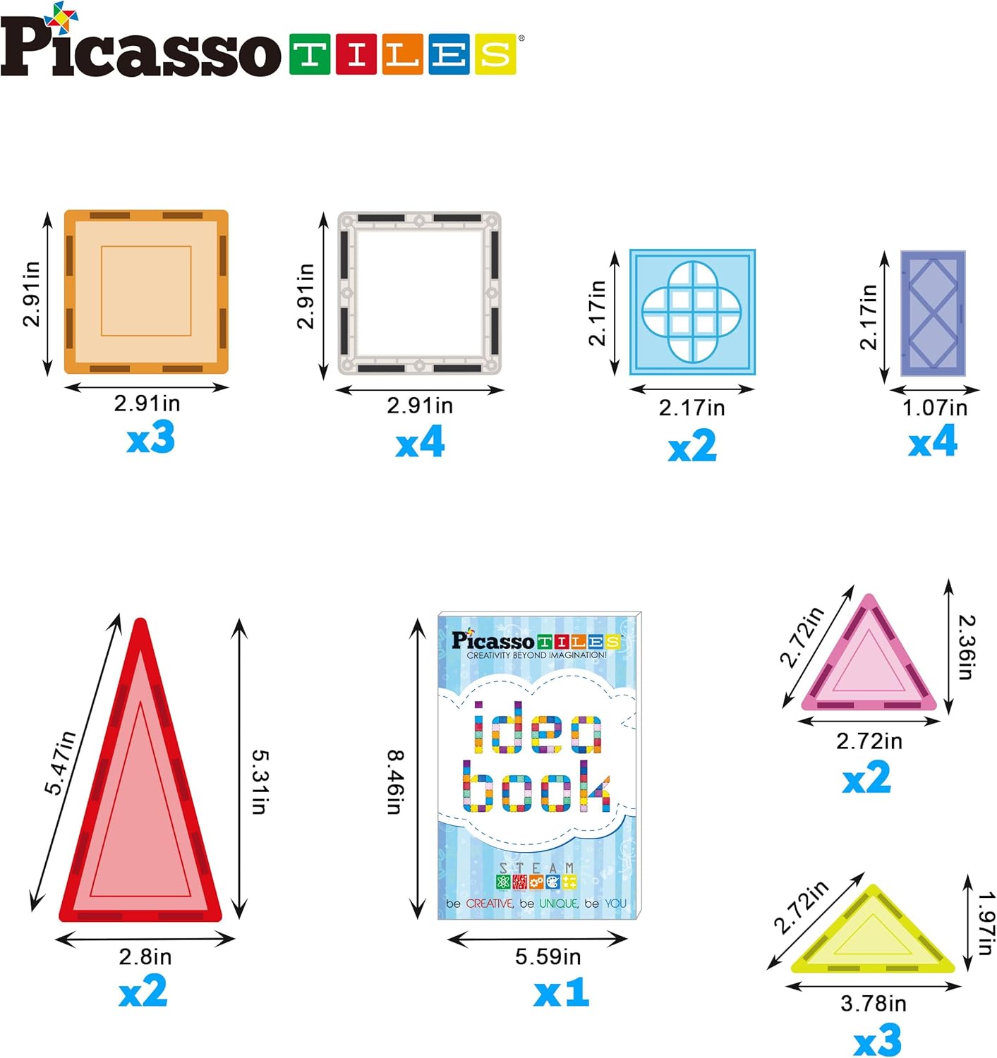 imagePicassoTiles Large Stabilizer Building Block Base Jumbo XL Plate Foundation Kit Magnetic Building Blocks Magnet Tiles Stacking STEM Toy Set21 pcswith IdeaBook