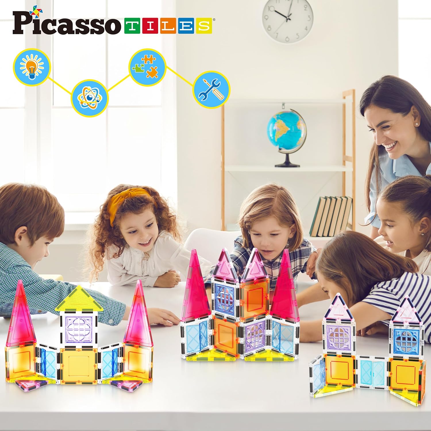 imagePicassoTiles Large Stabilizer Building Block Base Jumbo XL Plate Foundation Kit Magnetic Building Blocks Magnet Tiles Stacking STEM Toy Set21 pcswith IdeaBook