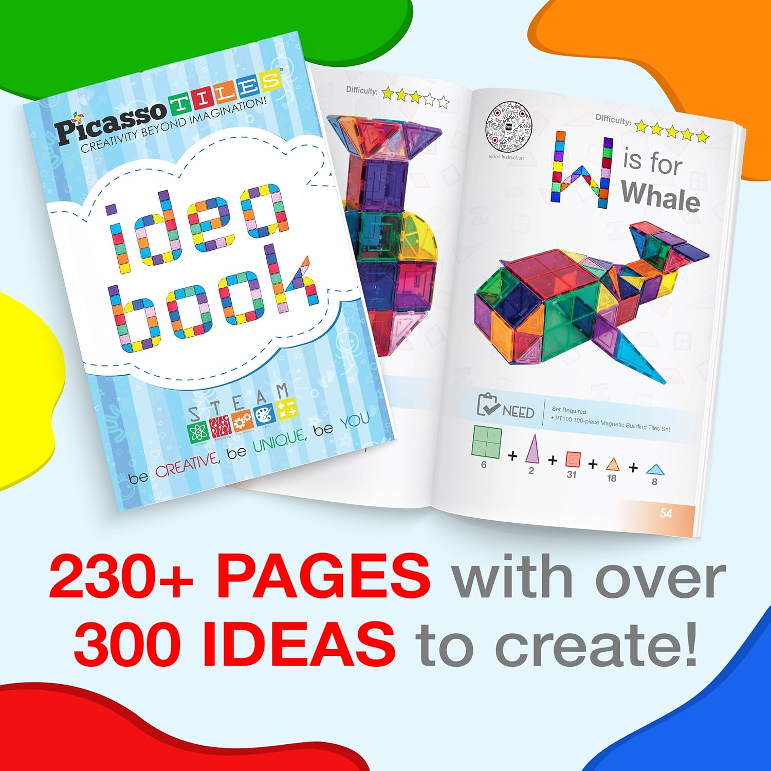 imagePicassoTiles Large Stabilizer Building Block Base Jumbo XL Plate Foundation Kit Magnetic Building Blocks Magnet Tiles Stacking STEM Toy Set21 pcswith IdeaBook