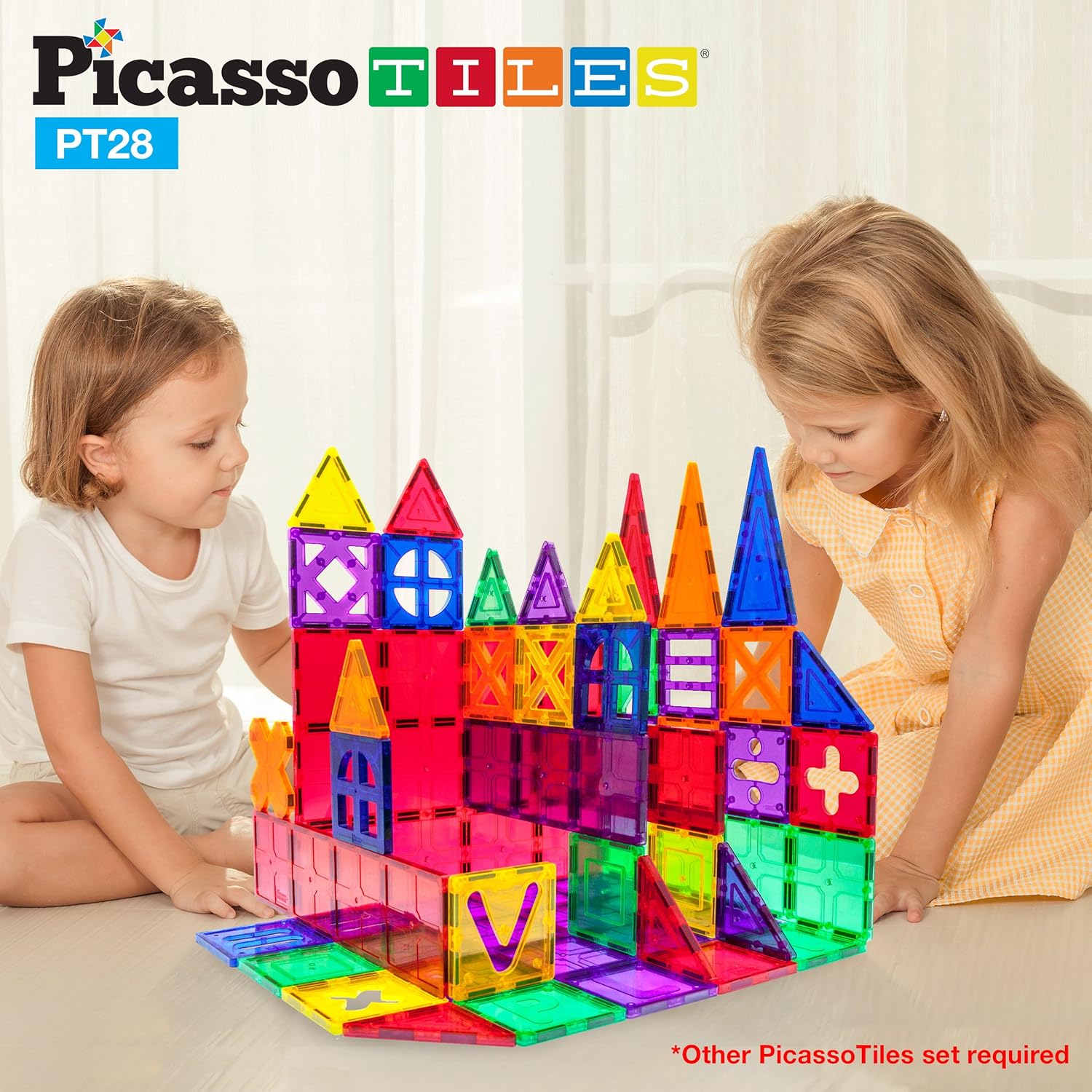 imagePicassoTiles Large Stabilizer Building Block Base Jumbo XL Plate Foundation Kit Magnetic Building Blocks Magnet Tiles Stacking STEM Toy Set28 pcs XL Plate