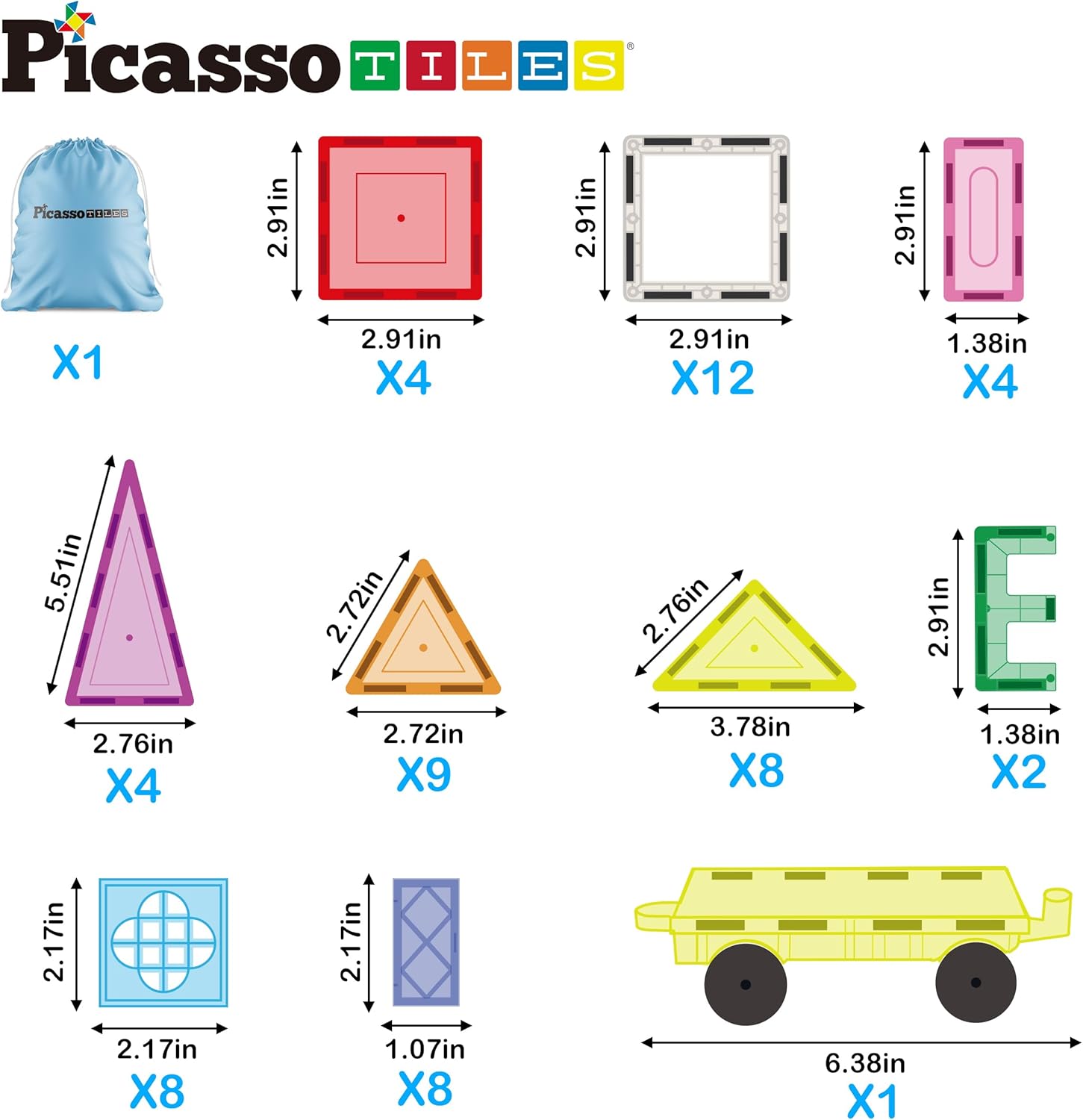 imagePicassoTiles Large Stabilizer Building Block Base Jumbo XL Plate Foundation Kit Magnetic Building Blocks Magnet Tiles Stacking STEM Toy Set61pc with Carry Case