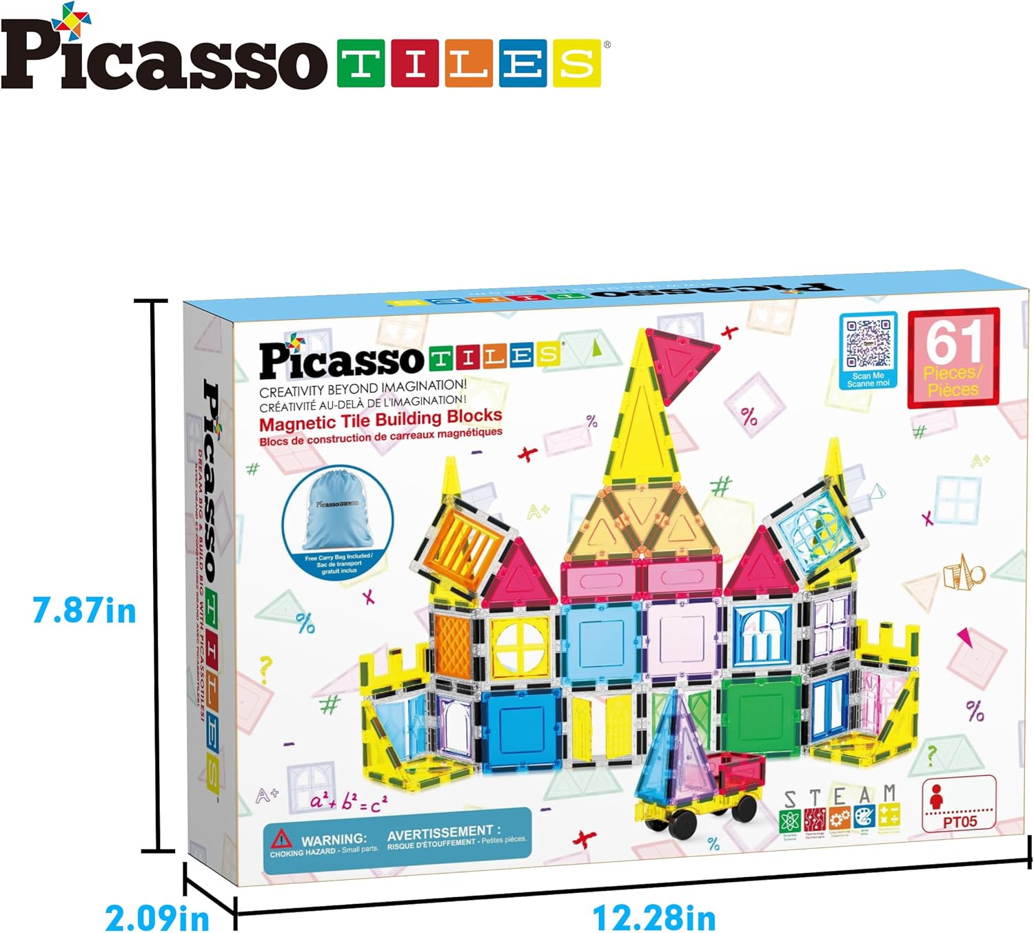 imagePicassoTiles Large Stabilizer Building Block Base Jumbo XL Plate Foundation Kit Magnetic Building Blocks Magnet Tiles Stacking STEM Toy Set61pc with Carry Case